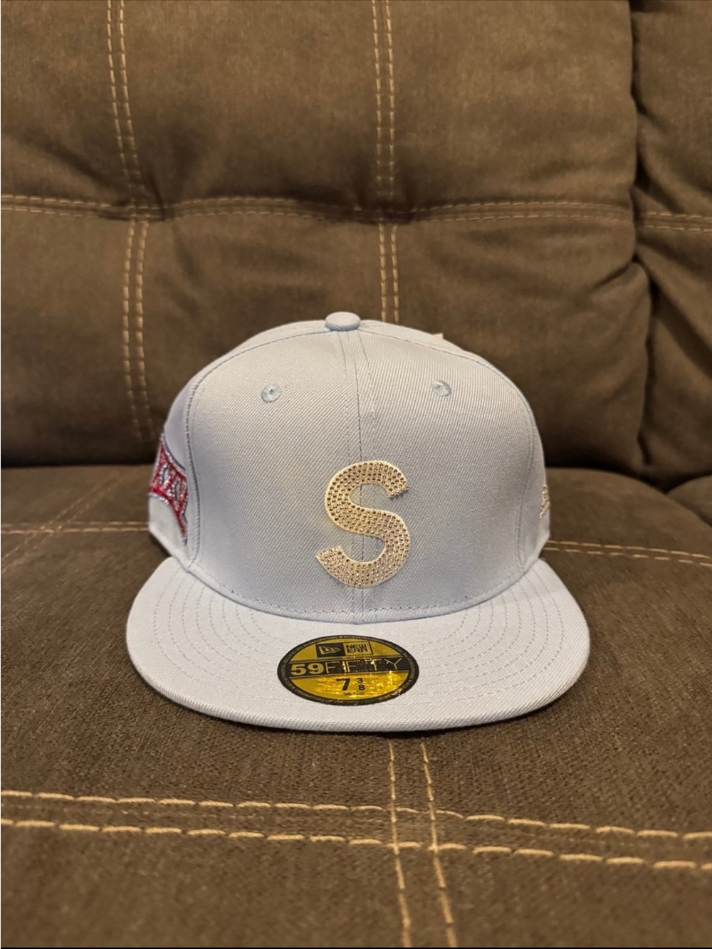 Supreme Light Blue swarovski fitted Hat new era 59fifty size 7 3/8